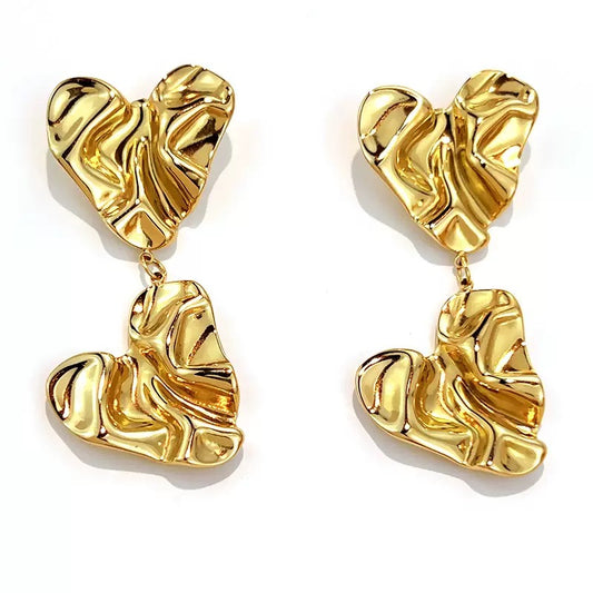 Gold Pleated Love Earrings