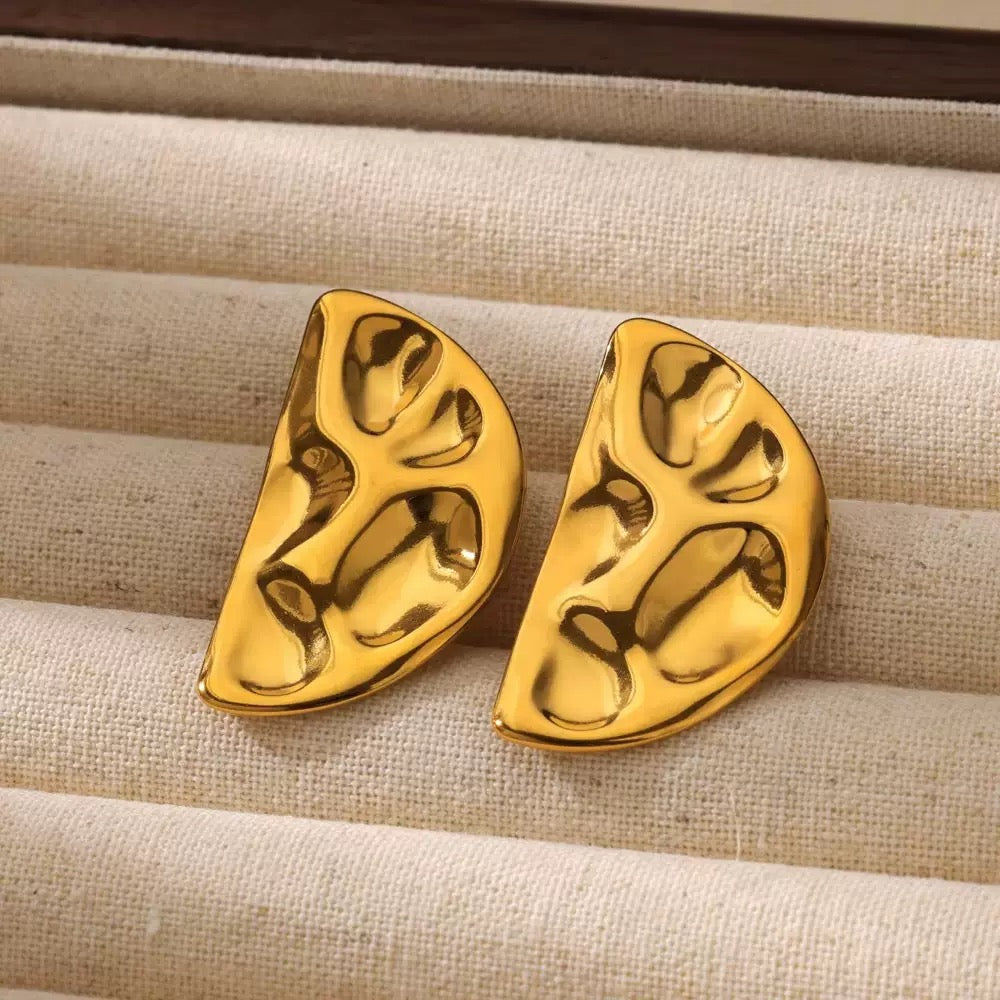 Geometric Half Moon Shaped Gold Earrings