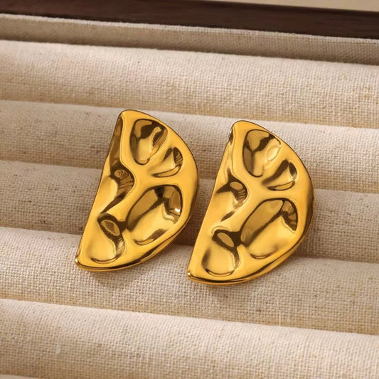 Geometric Half Moon Shaped Gold Earrings