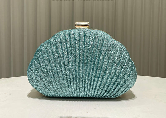 Teal pleated glitter women’s clutch