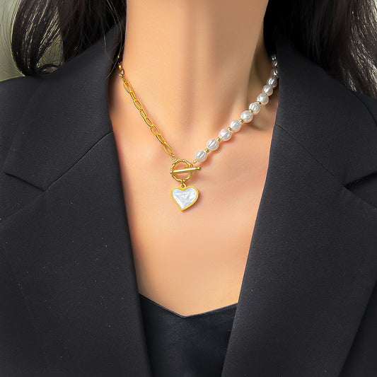 Love locked Titanium/pearl necklace