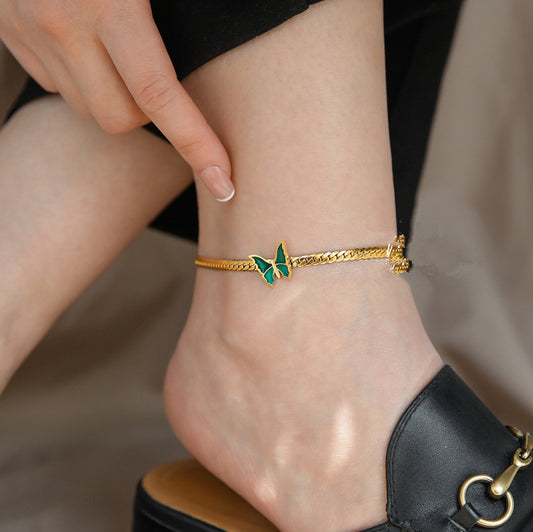 Green butterfly pendant 18k anklet