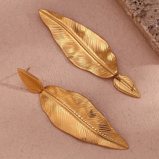 Gold Feather Leaf Earrings