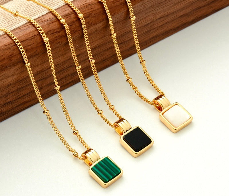 18k Gold Plated Squared Pendant Necklace