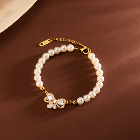 Bow shaped pearl bracelet