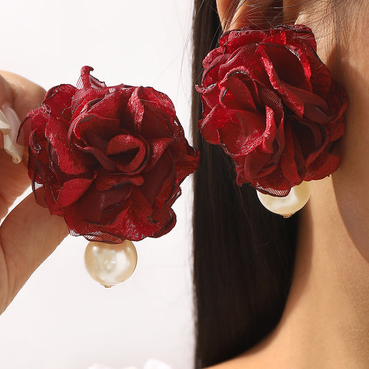 Camellia floral rouge earrings