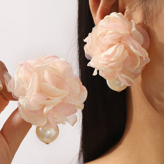 Camellia floral pale pink earrings