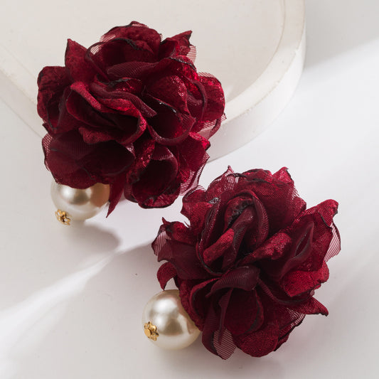 Camellia floral rouge earrings