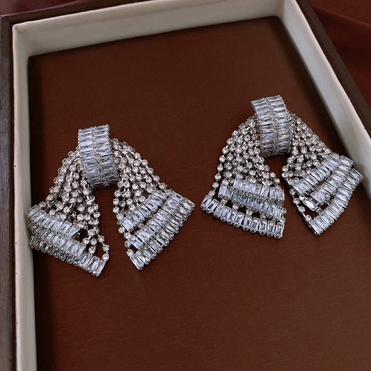 Luxe Bow Shaped Sparkle Drop Earrings