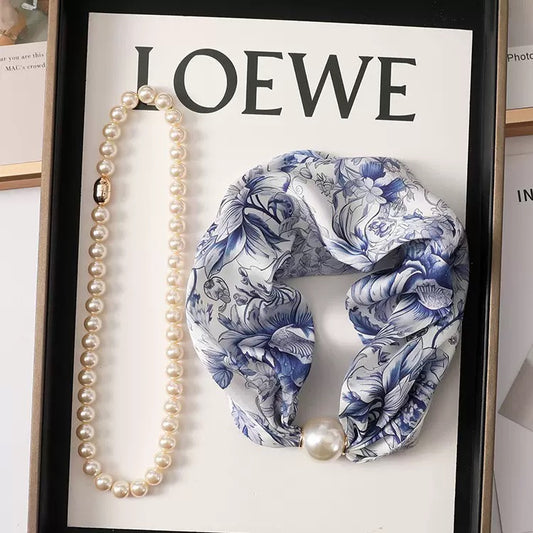 Silk Neck Scarf with Pearls