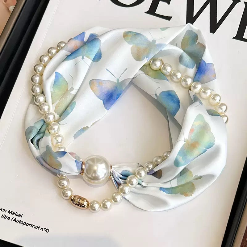 Silk Neck Scarf with Pearls