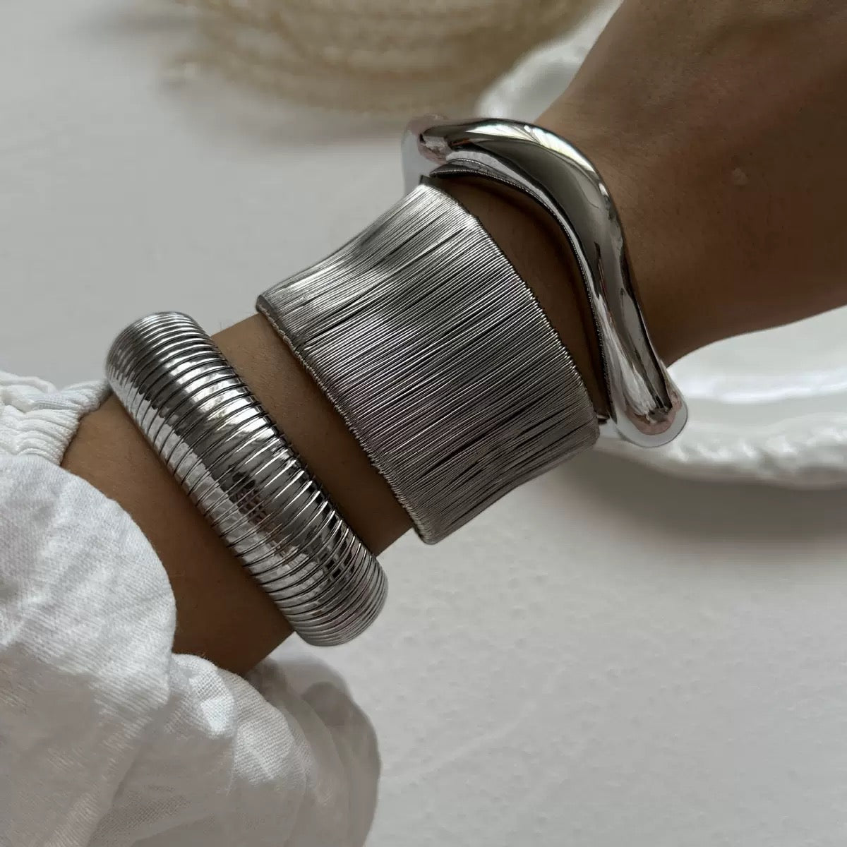 Women's Chunky Silver Stacked Silver Bracelet