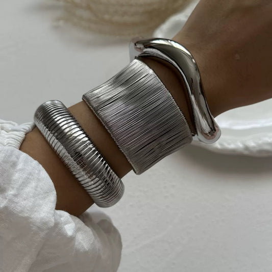 Women's Chunky Silver Stacked Silver Bracelet