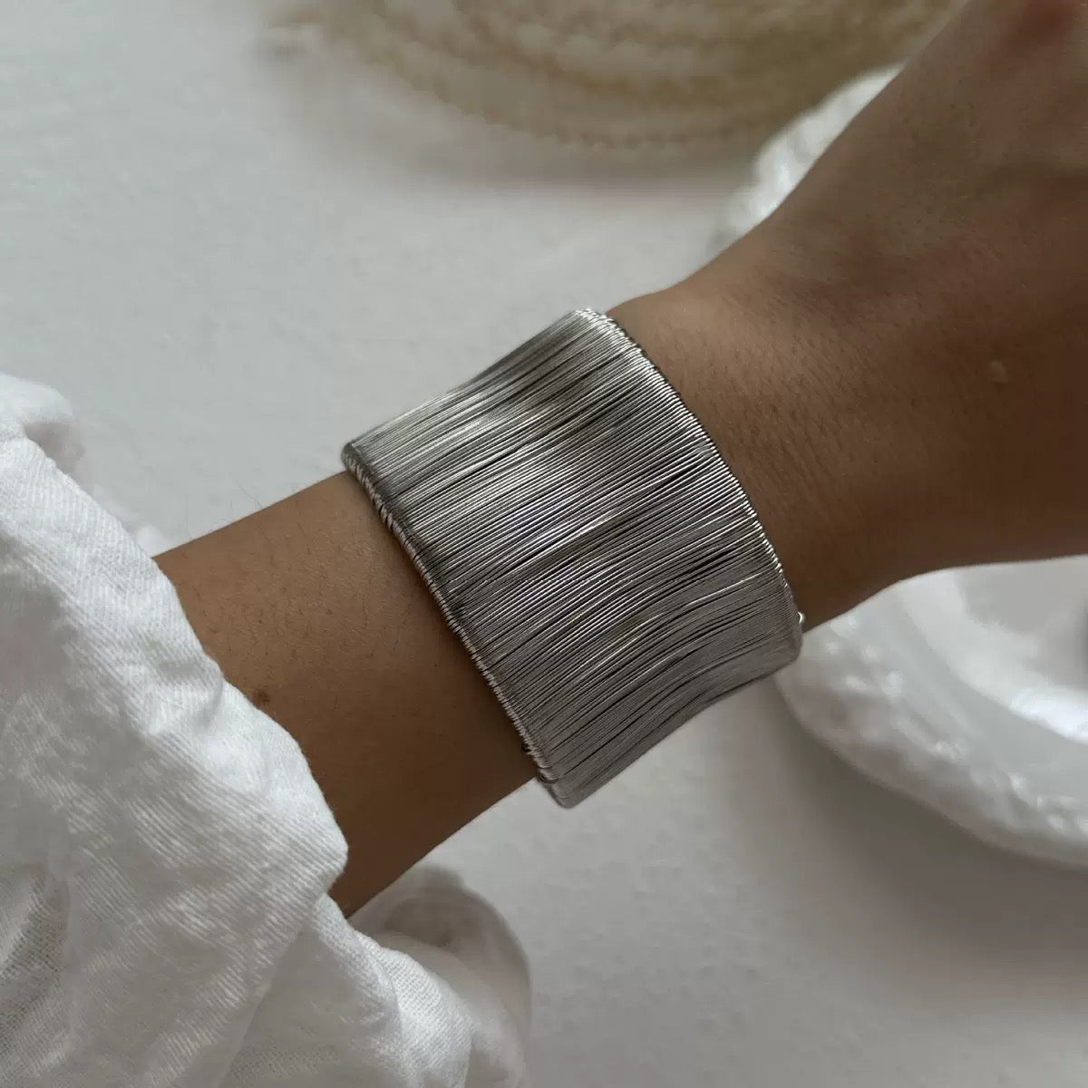 Women's Chunky Silver Stacked Silver Bracelet