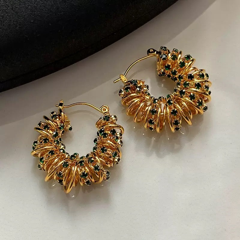 Light Luxury Style Braided Twist Earrings Emerald