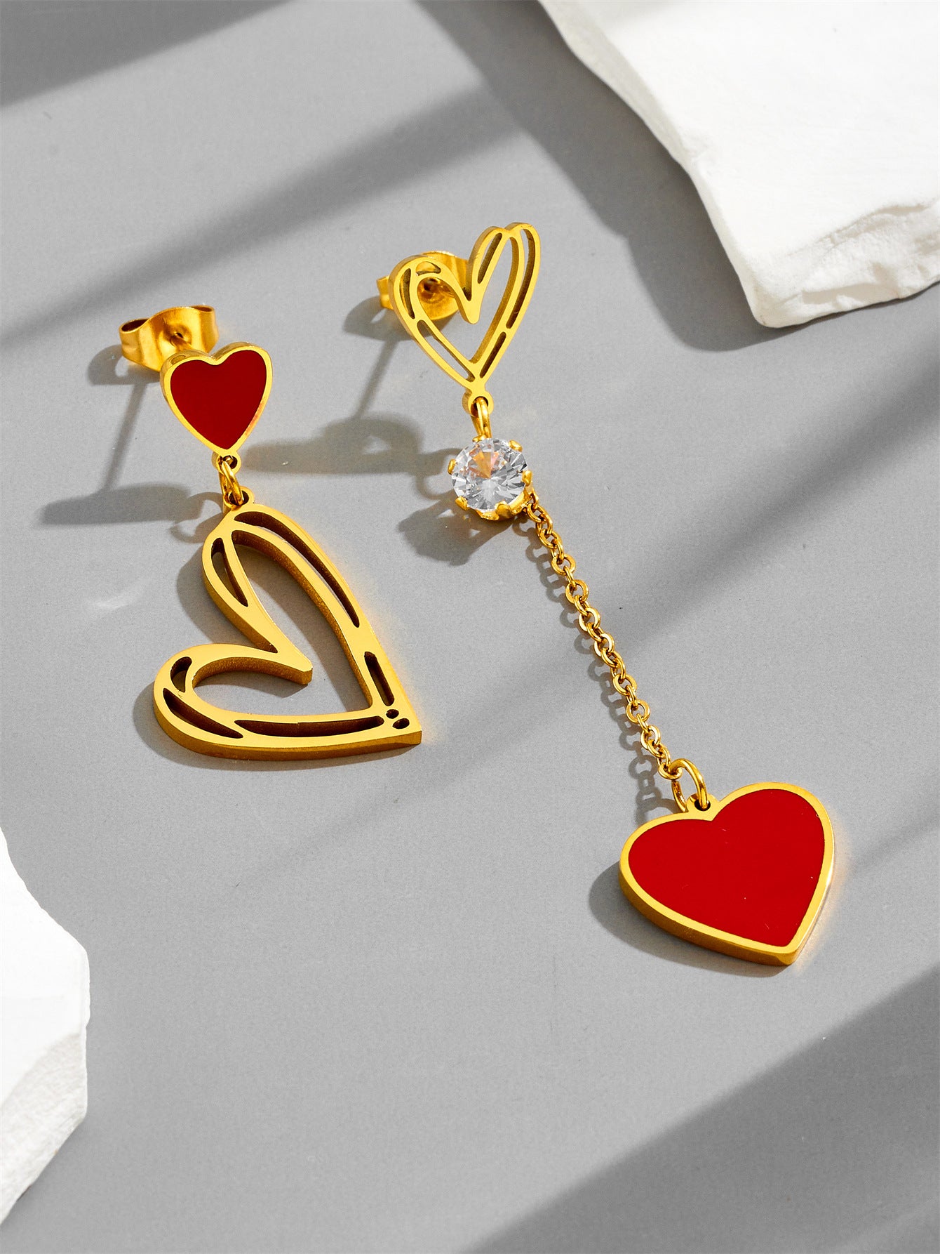 18K Titanium Steel Double love red heart-shaped new non-fading titanium steel necklace