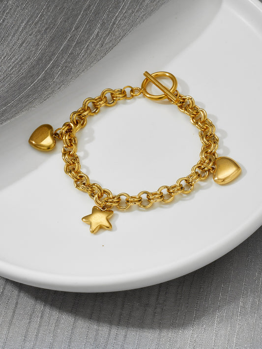 Stainless steel hearts and star charm bracelet