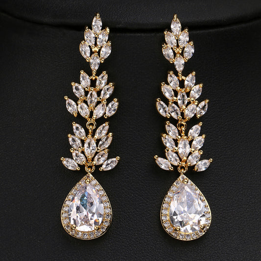 4 tier teardrop zircon earrings