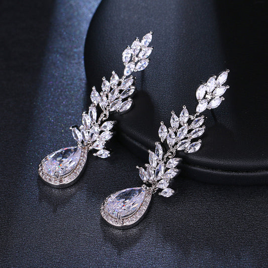 4 tier teardrop zircon earrings