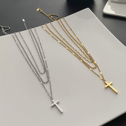 Cross design 3tier necklace