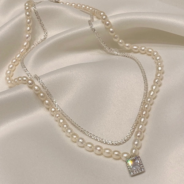 Water Pearl and zircon necklace set